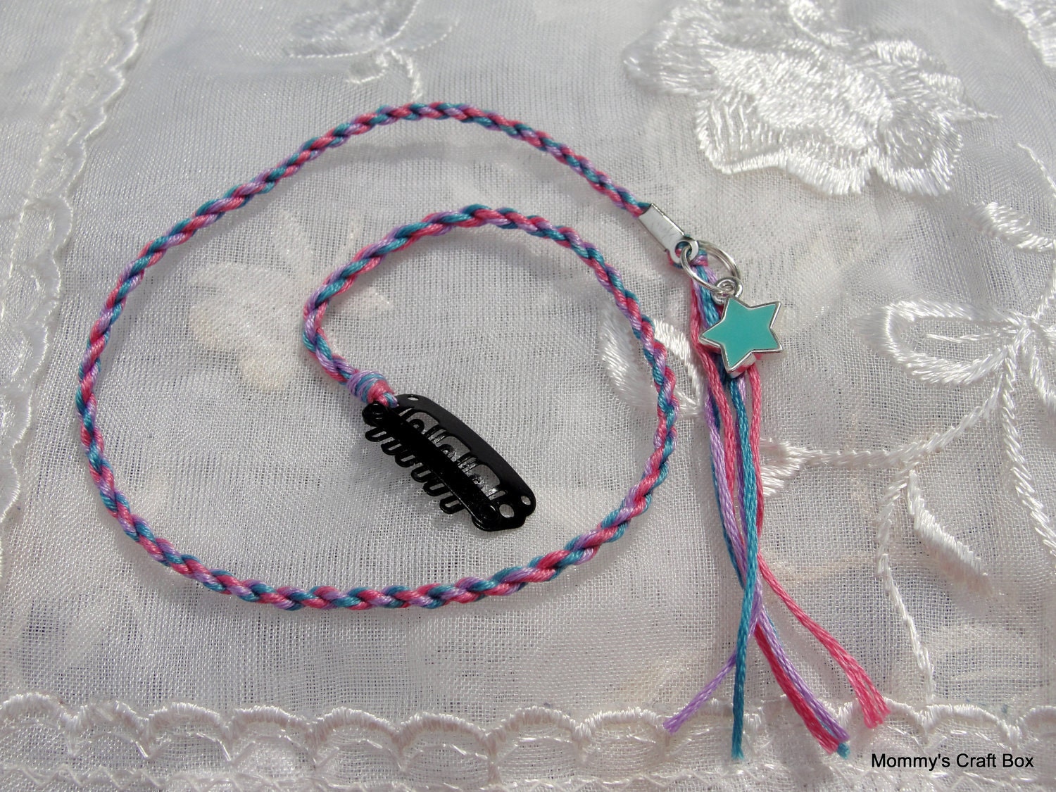 Clip on Hair Wrap Extension--- Turquoise, Pink, and Purple- Star Charm- on a Tiny Extension Clip