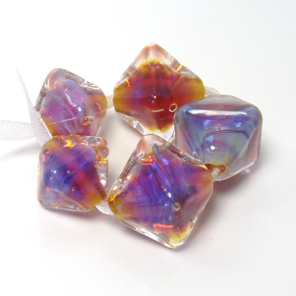 For JulieAnn  -  Lampwork bead set  - Blue Opal Crystals