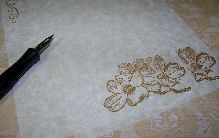 Elegant Dogwood Flowers - Parchment Paper Stationery - Set of 30 Sheets/Envelopes