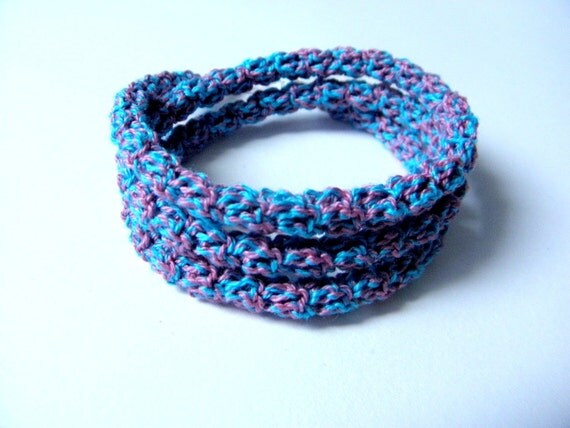 Crochet bracelet made of cotton blue and pink color