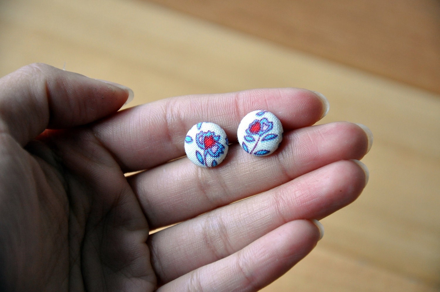 i love you fabric button earrings- buy 3 get 1 bonus