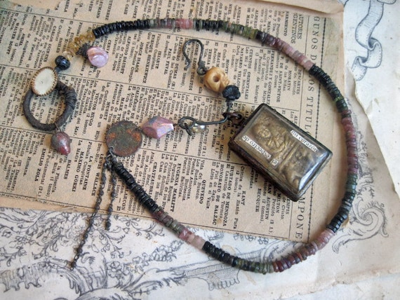 The Spectre of My Heart. Buddhist Reliquary Gypsy Tribal Assemblage Art Necklace.