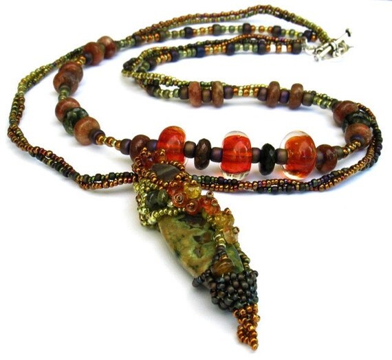 Fairy Chrysalis Beaded Necklace -- Rainforest