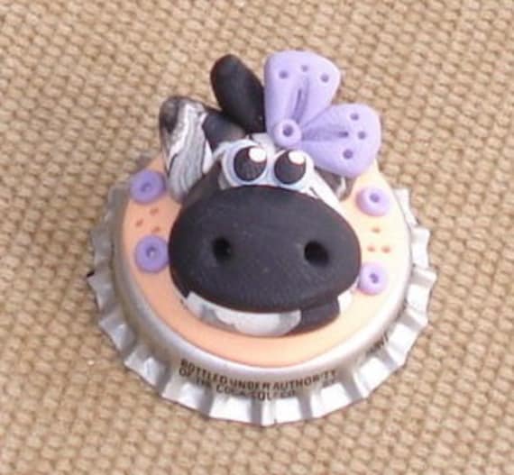 Polymer Clay Bottle Cap COW Bead