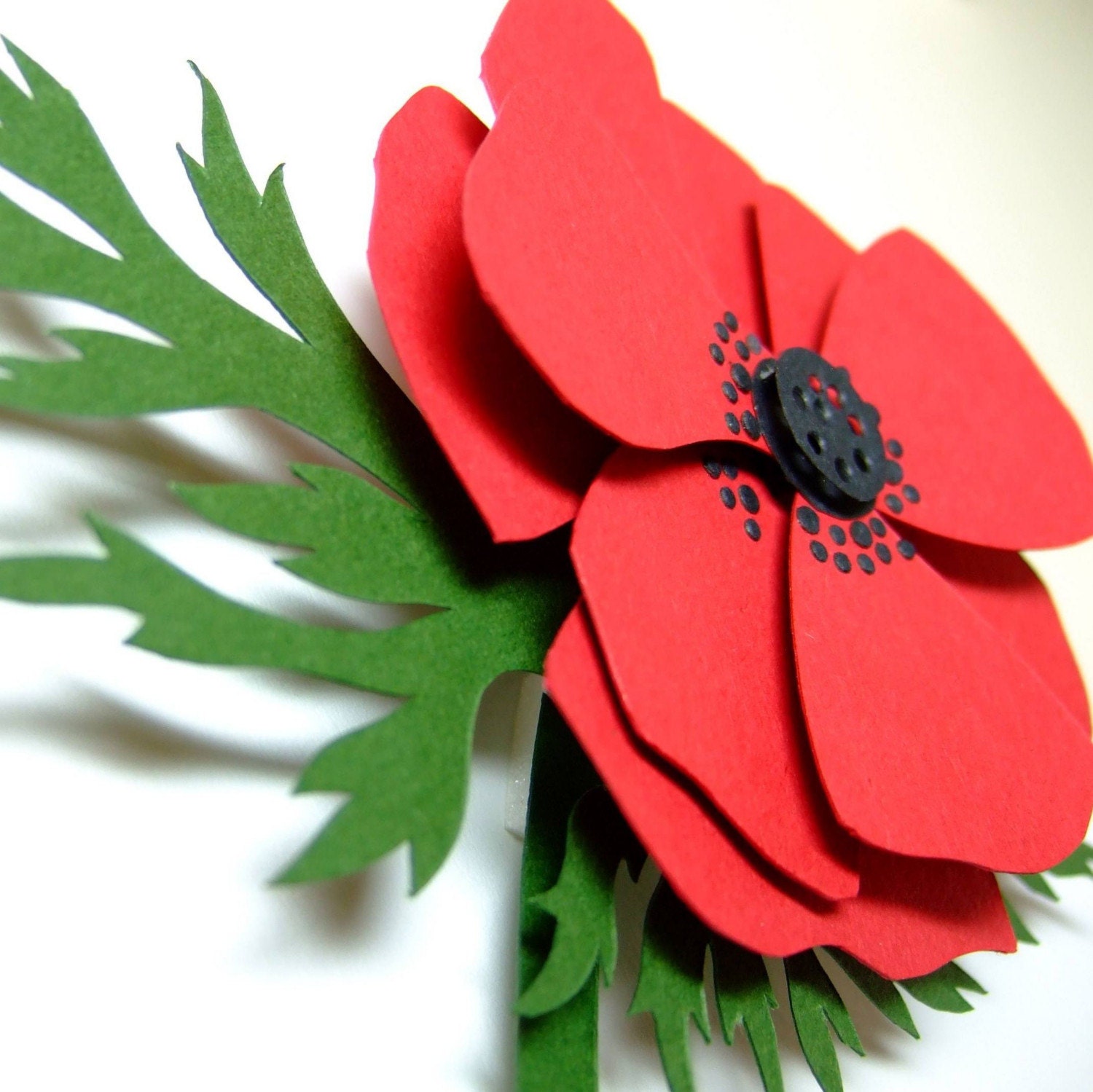 Hand cut papercut of red anemone poppy - framed - OOAK