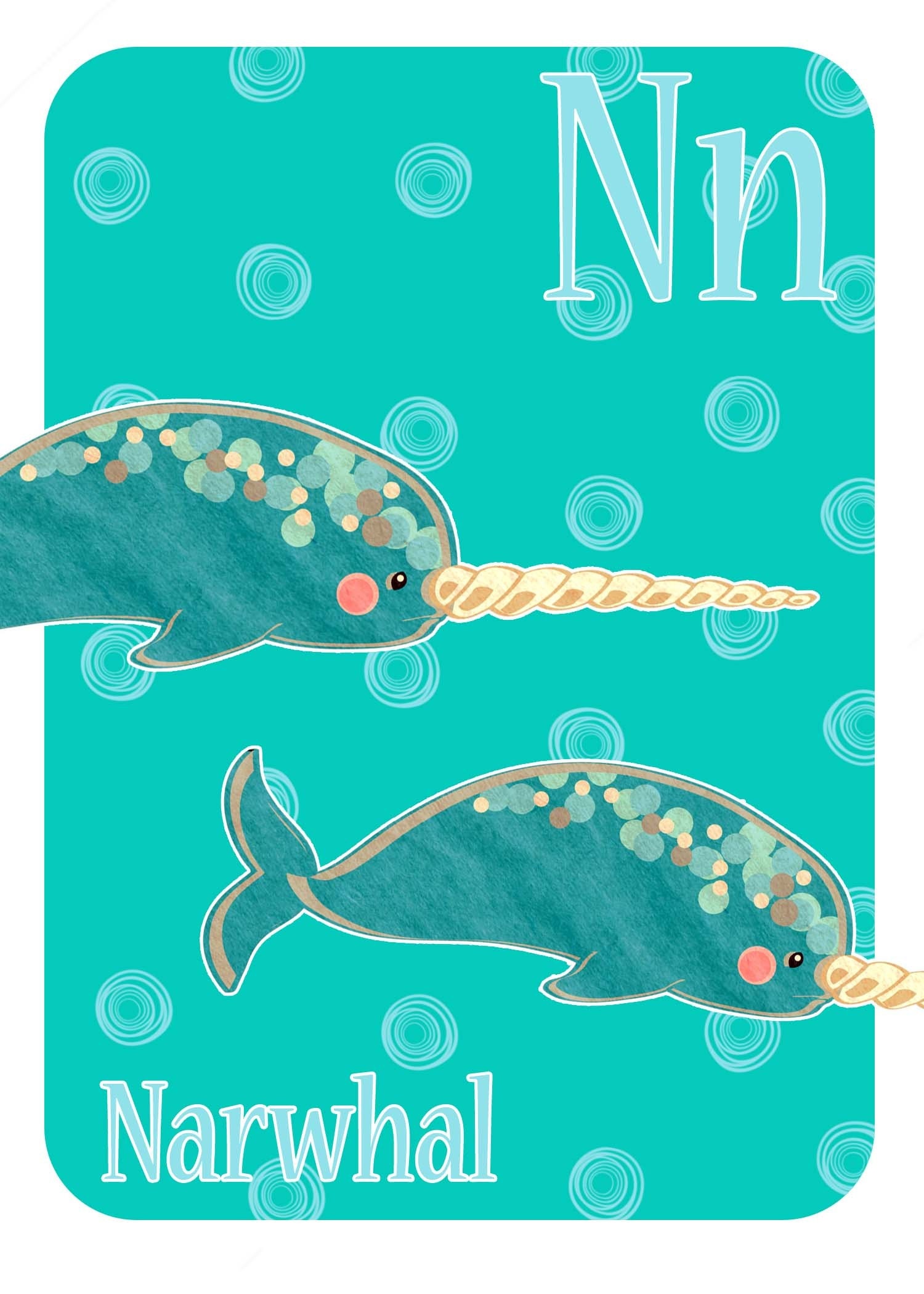 N is for Narwhal Limited Edition Animal Alphabet Print