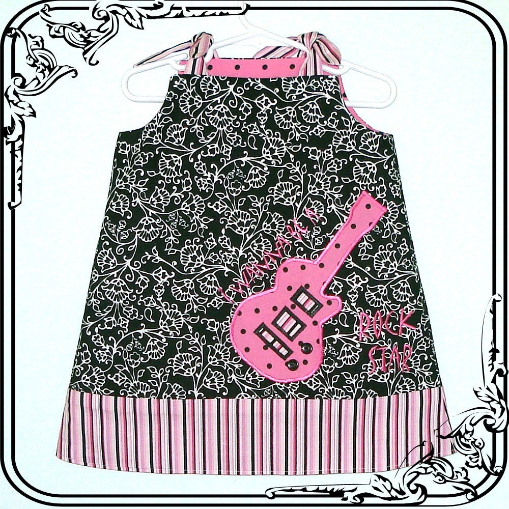 Rock Star Guitar Dress Jumper Top - Sizes 3M-4T-Black, white, bright pink fabrics