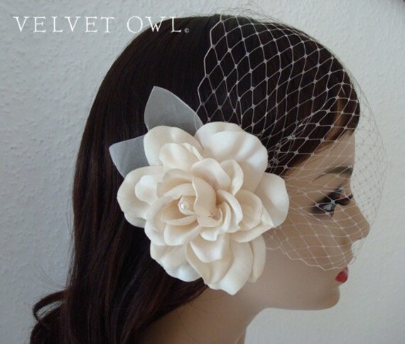 balance RESERVED for Cynthia- Lolita classic white gardenia hair piece with detach veil
