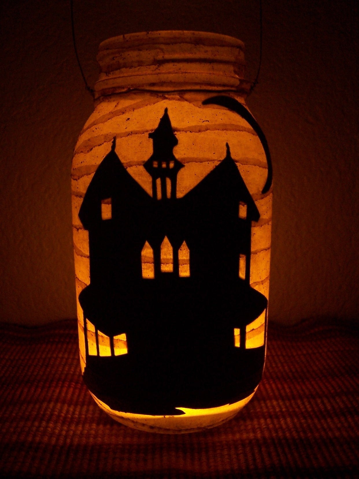 Grungy Primitive Halloween Haunted House Lantern