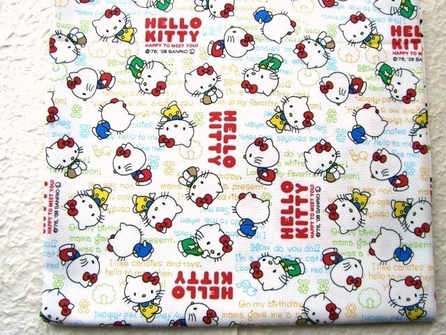 Cute  Japanese Fabric - Hello Kitty WHITE Half Yard (F219)