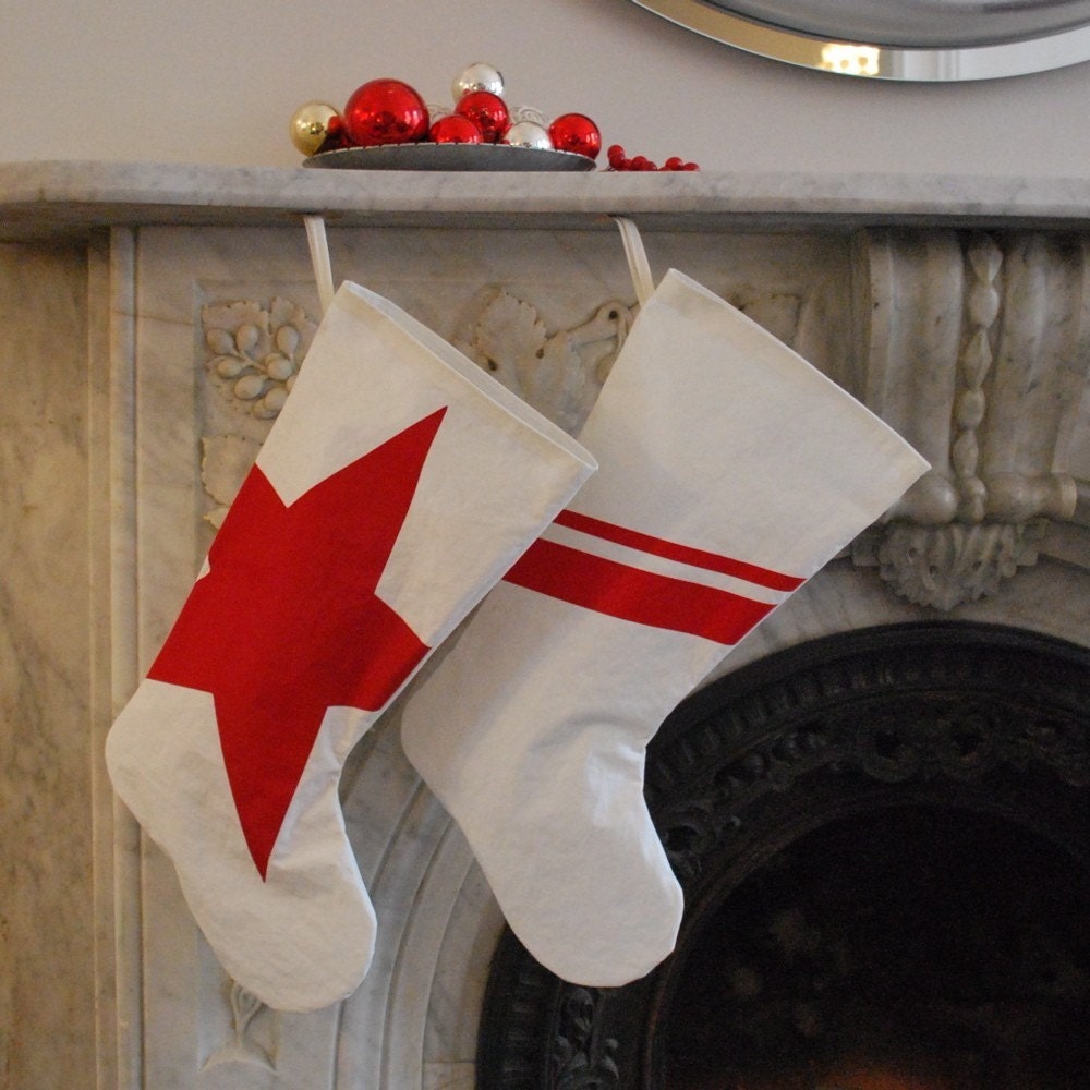 Recycled Sail Holiday Stocking - Large Stocking with Red Stripes