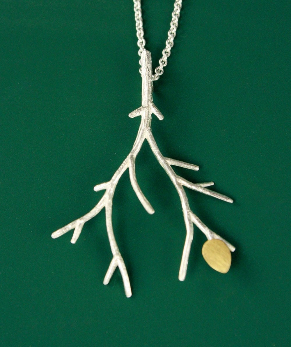 Large Branch Necklace with 24k Leaf