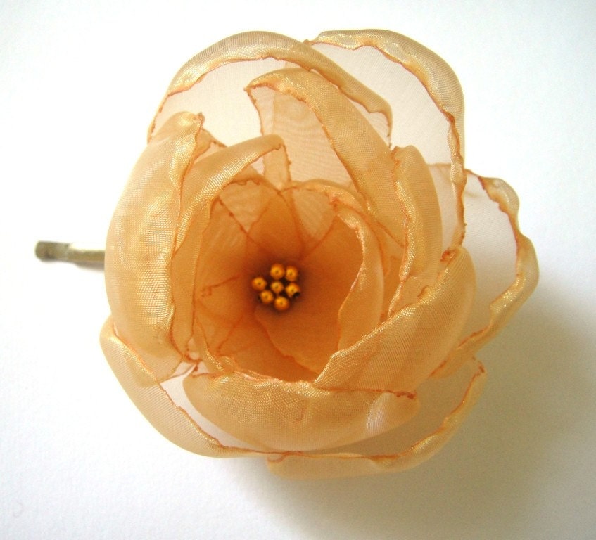 romantic gold citrine rose blossom flower hair pin