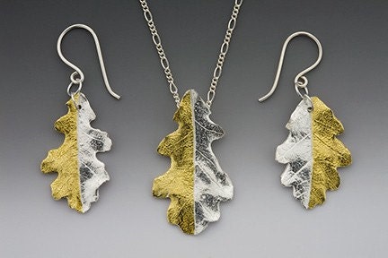 harlequin gold and silver oak leaf pendant