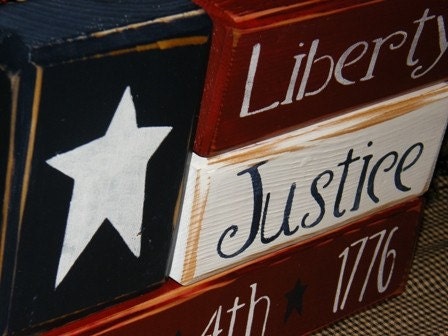 AMERICAN FLAG LIBERTY JUSTICE JULY 4th 1776 wooden letter block sign - Americana - Patriotic - Seasonal - Custom - Personalize - Home Decor - Flag - Star