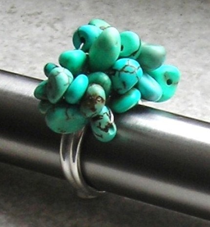 Turquoise Cluster Chunky Gemstone Ring - ooak gift for her or for you