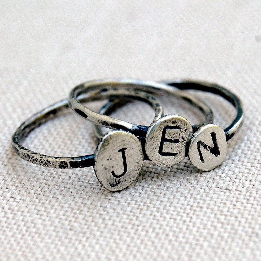 Monogram Rings - Recycled Sterling Silver -Set of 3 - Your Size