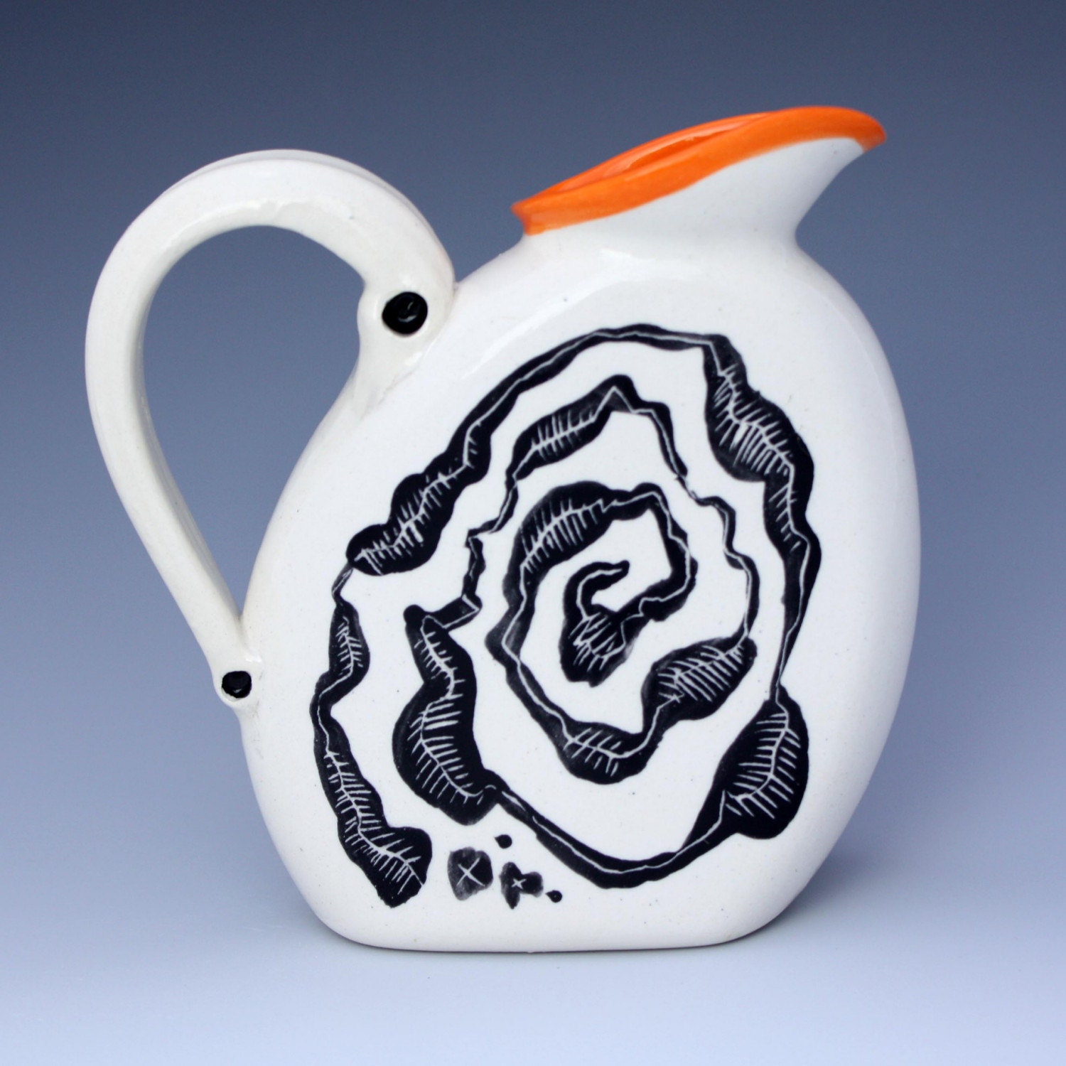 Mini Hypnotic Pitcher Hand Painted and Etched in Orange