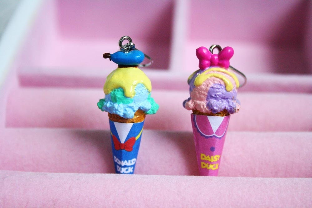 Donald and Daisy ice cream cone earrings