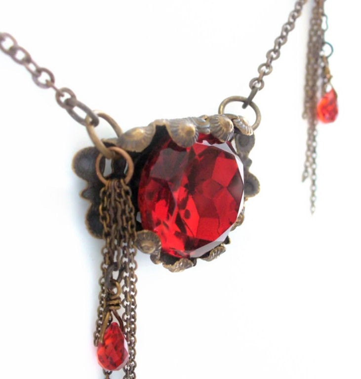 Mon Amour - Ruby Red Original Filigree Jewelry Art Necklace by Vintage Filigree