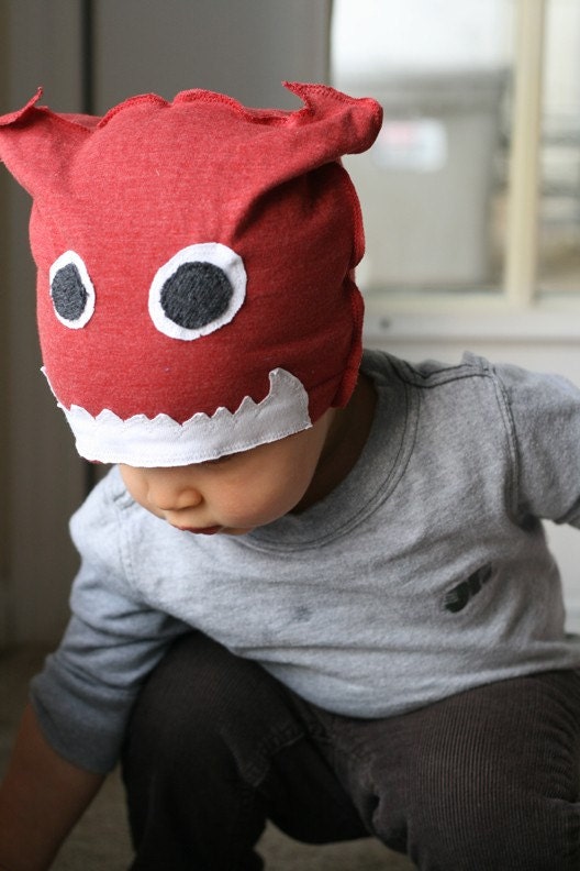 Red Monster Hat (baby size, made from recycled tees)