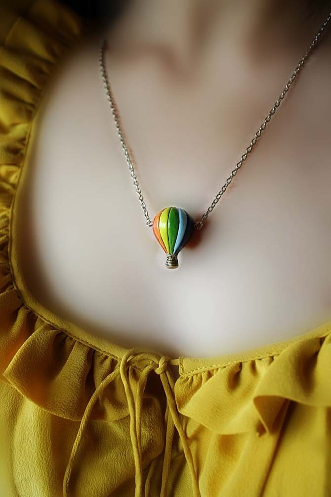 Rainbow hot air balloon necklace