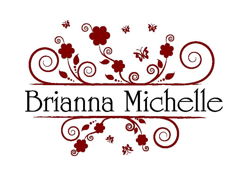 Monogram or  Name  Flower Butterfly Vinyl Wall Art Decal-TWO COLOR