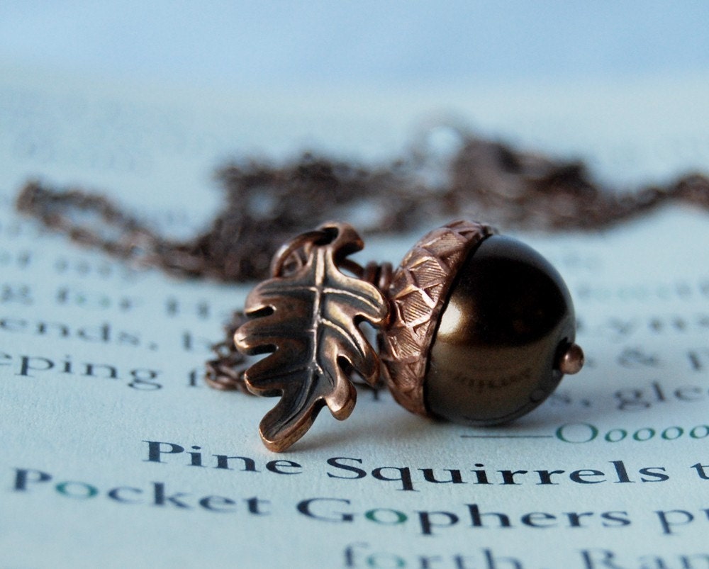 Chocolate and Copper Acorn Necklace