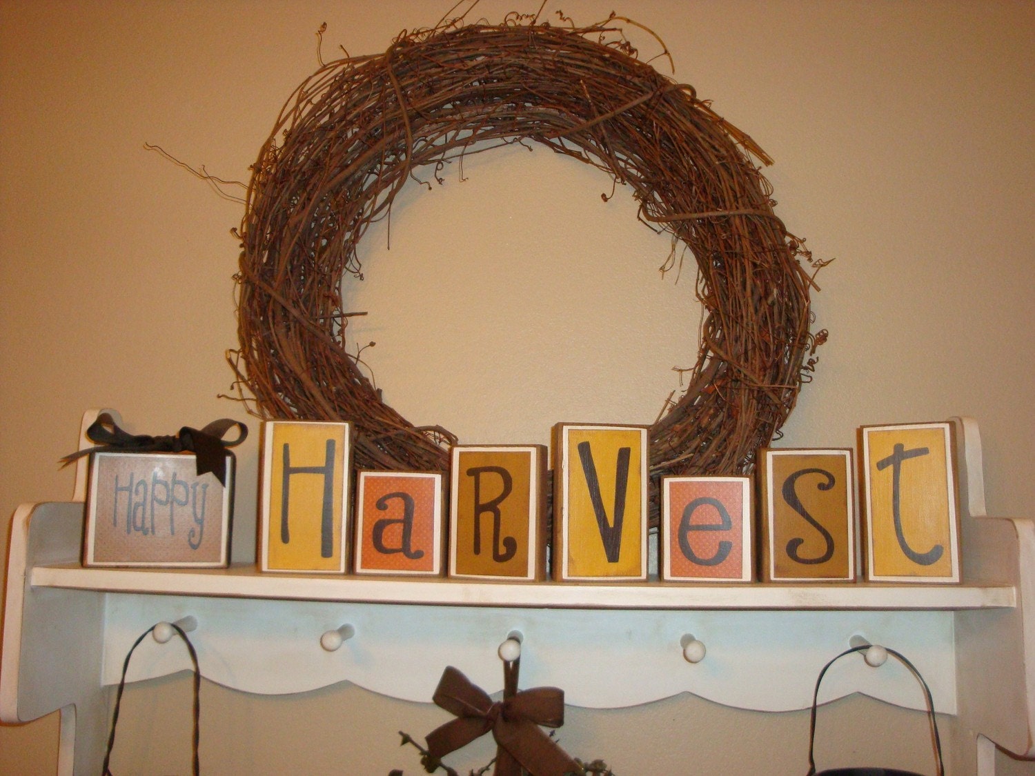 Happy HARVEST wood block set . . . check out the listing for more pictures of this super cute block set