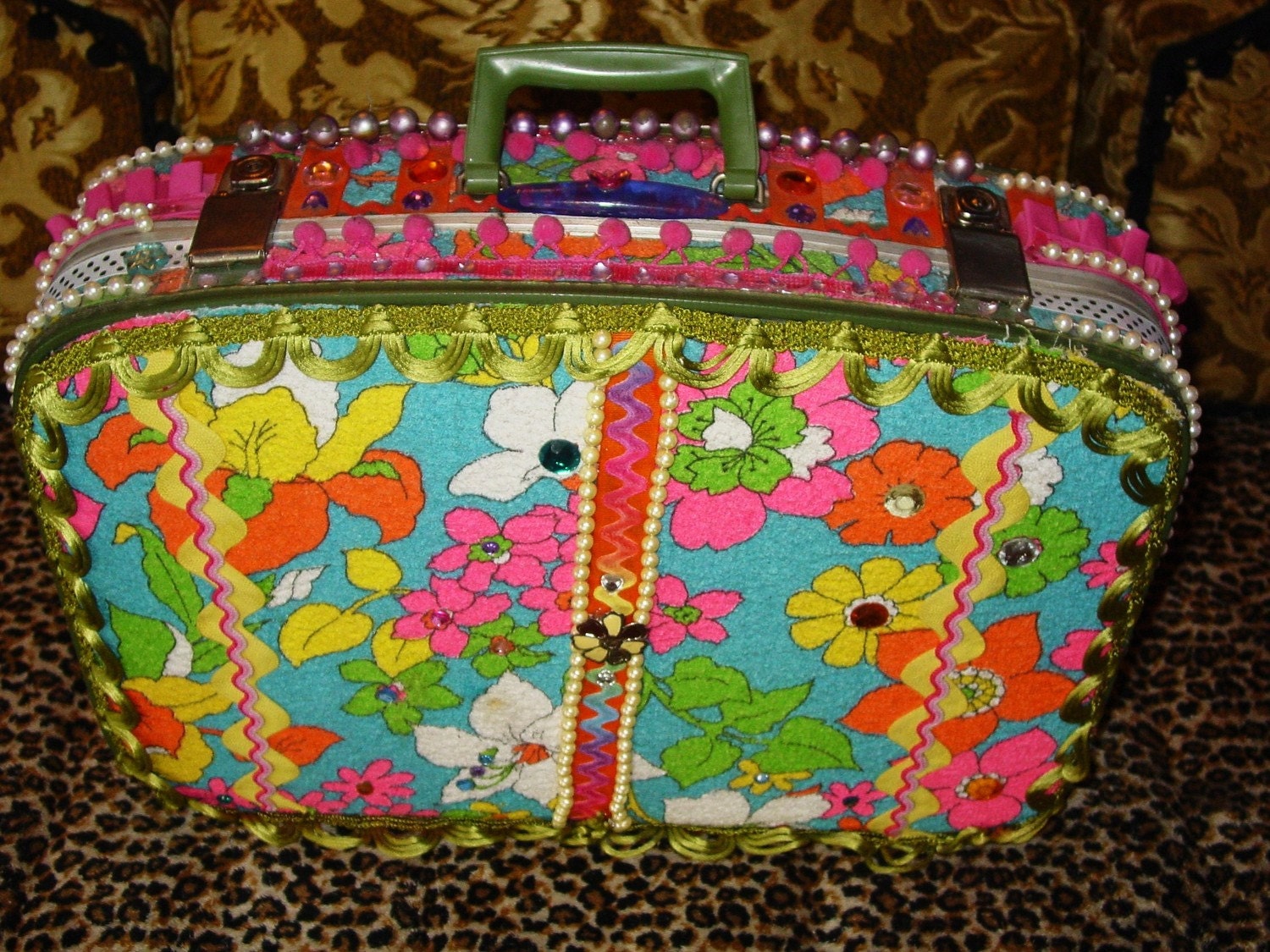 recycled vintage DAY AT THE BEACH  suitcase by C. Reinke vintage TERRY CLOTH and trimsRESERVED FOR raqmitch
