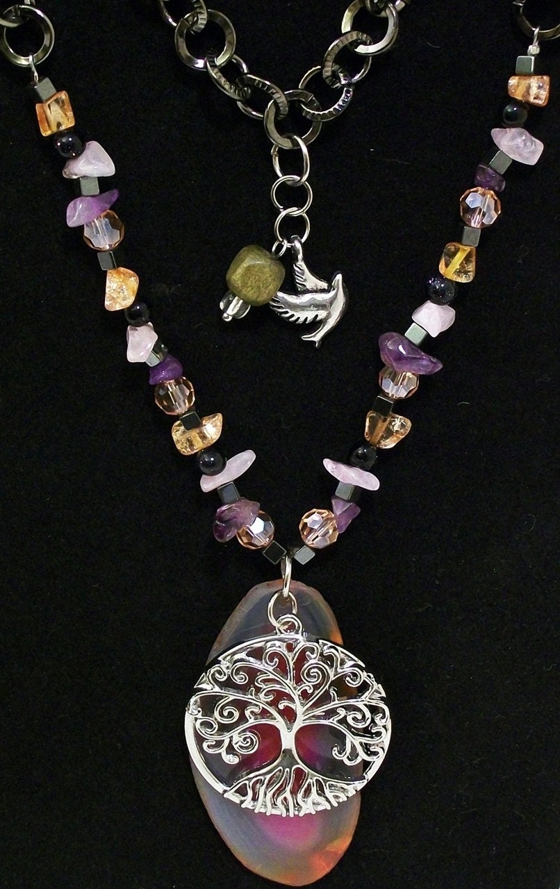 Drusy Tree of Life Love and Light Necklace