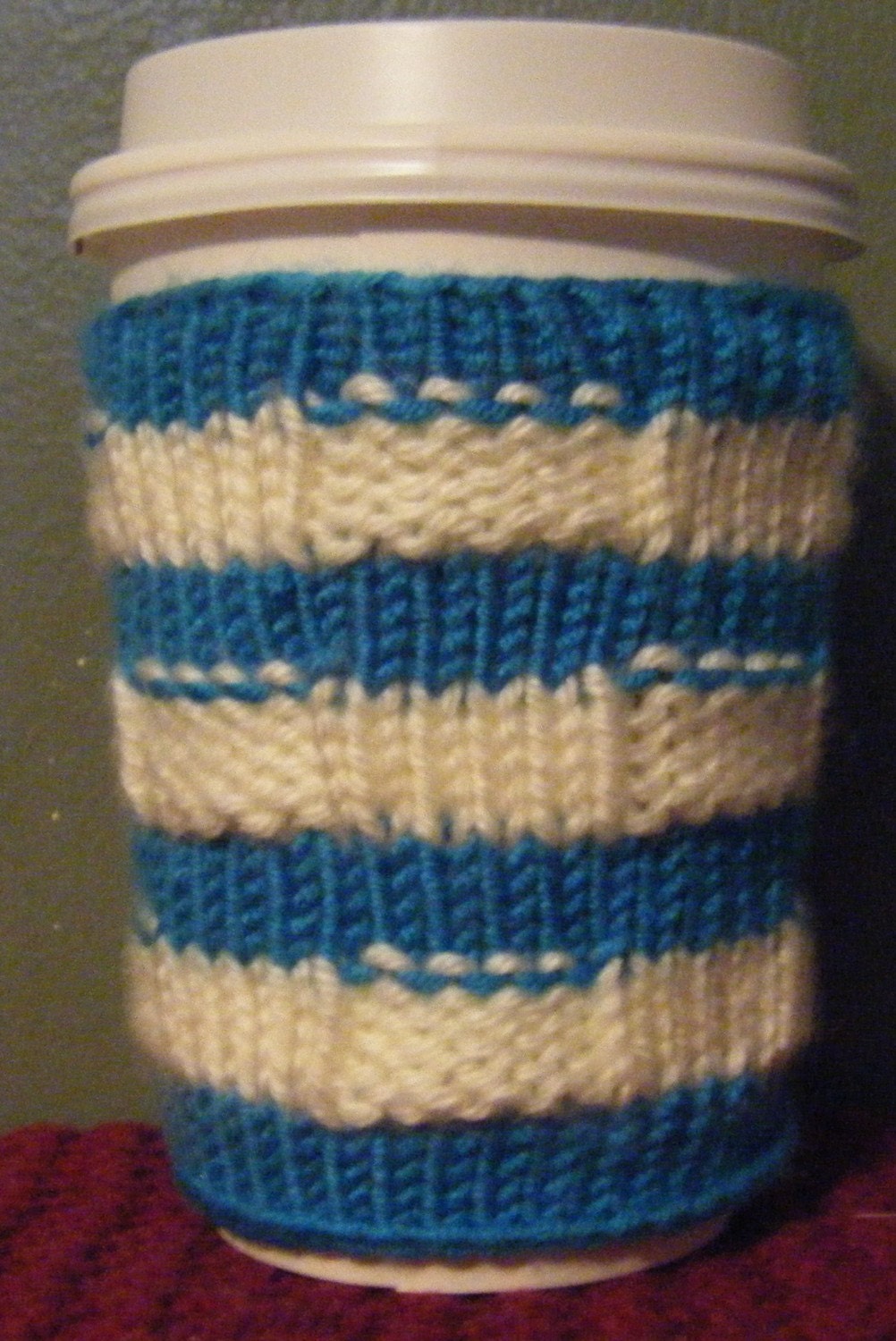 Hand Knit Coffee Cup or Water Bottle Cozy Cotton Reusable