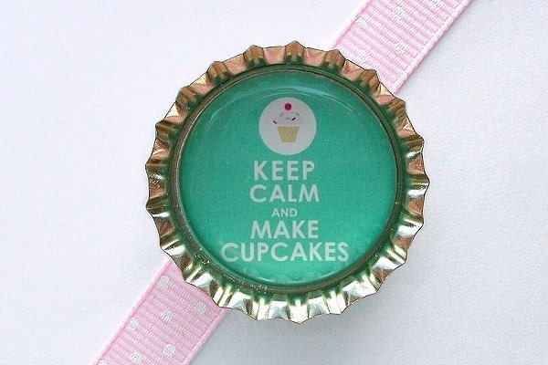 Teal Keep Calm and Make Cupcakes Bottle Cap Magnet