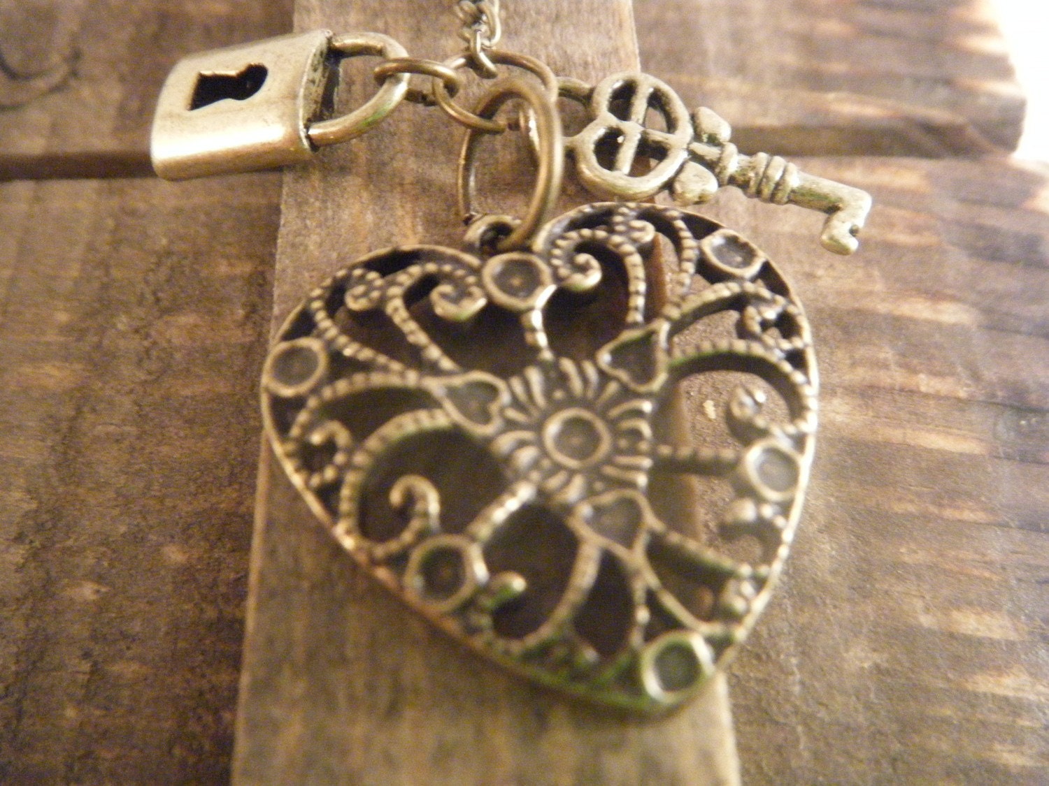 Brass Heart With Lock and Key Necklace