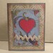 Vintage Red Heart with Green Damask Background Shabby Inked Blank Notecard