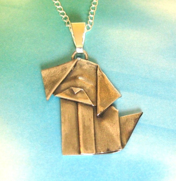 Silver Origami Dog Pendant