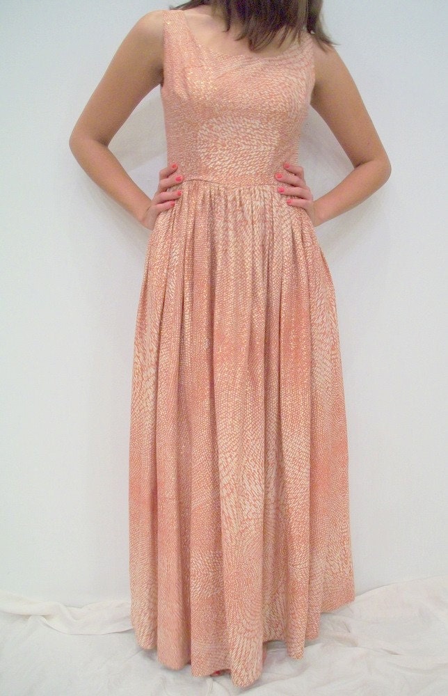 Floor Length Terracotta & Gold Thread Sparkle Party Dress - Size S/M 6 or 8  FREE SHIPPING