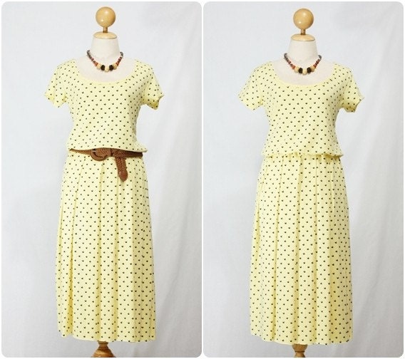 Yellow and Black Birds Dress Vintage Style - Promotion 50% Off shipping