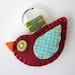 Felt Bird Keychain Tweet Cute Embroidery Maroon Aqua