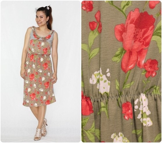 Colorful Floral Brown and Gray Dress  - Promotion 50% Off shipping