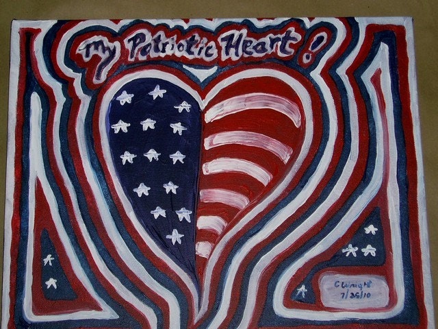 My Patriotic Heart 16x20 original acrylic painting on canvas FREE USA SHIPPING