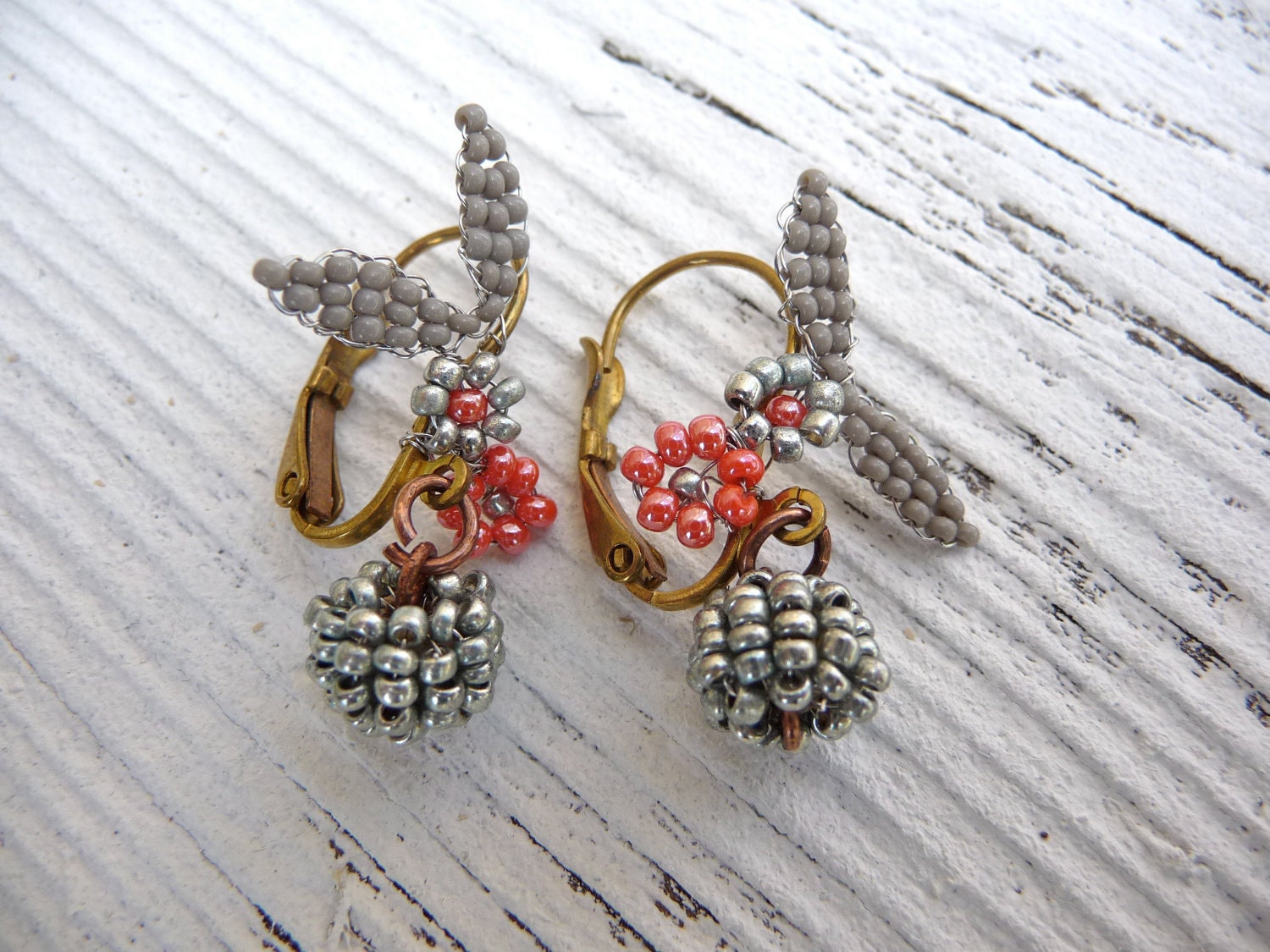 Fruits de la foret exquisite tiny Antique glass beads earrings