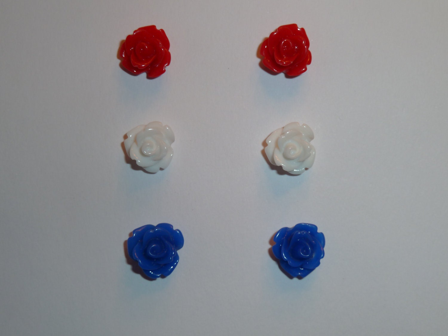 Red, White and Blue Rose Earring Trio