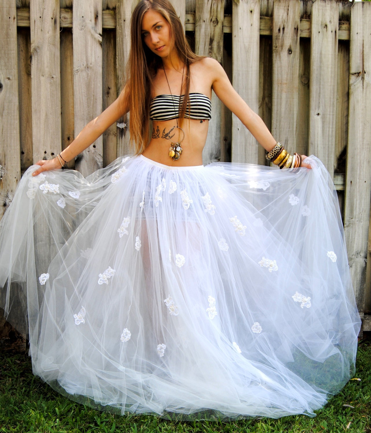 Princess layered tulle sheer maxi wrap skirt XS/S