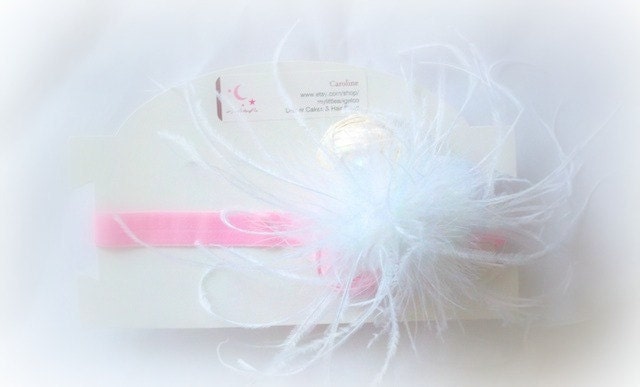 Dupioni Silk Swarovski Crystal Bling Rosette Hair Clip Elastic Headband Feathers Pink White Cream Glam Diva Newborn through Adults