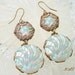 A Hint of Aqua - Brass Filigree Wrapped Earrings with Vintage Czech Button Glass - Katofmanyolors