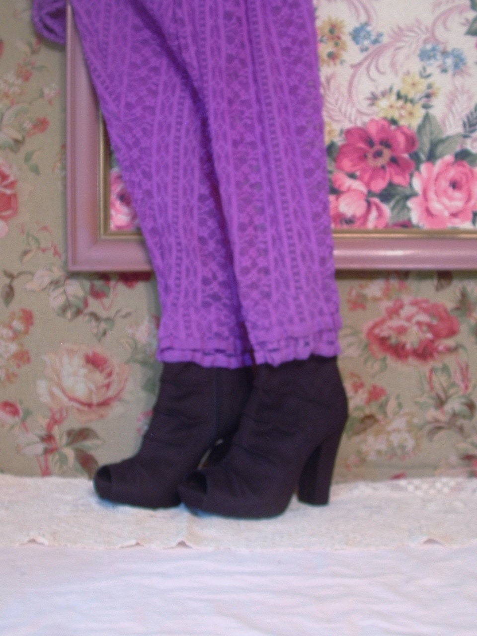 Ruffled Lace Leggings or Tights - Very Violet Purple