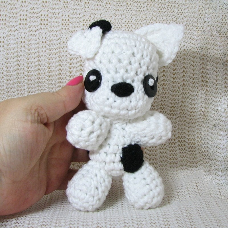 Handmade Amigurumi Chibi Black and                                 White Pitbull Puppy