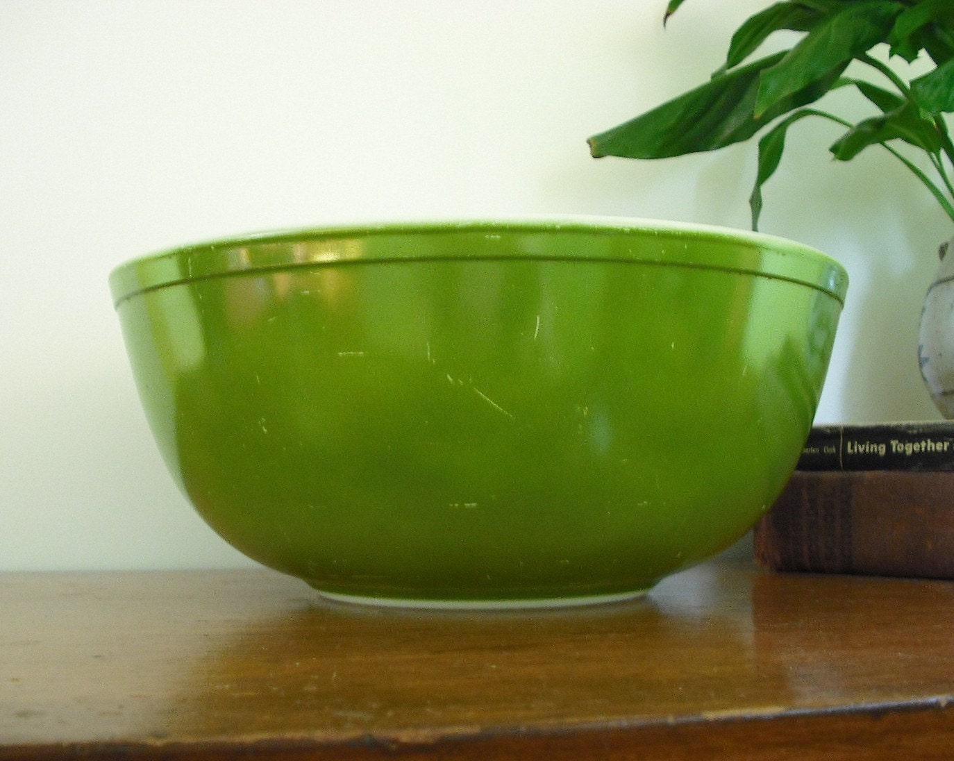 Large Vintage Pyrex Olive Green Mixing Bowl Number 404 Four Quart