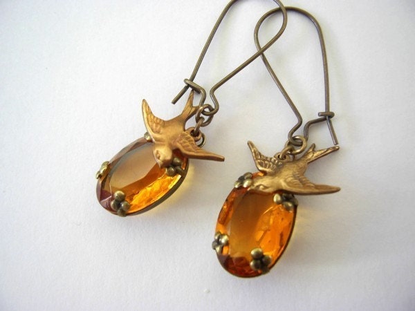 Beautiful Topaz Brass Bird Earrings